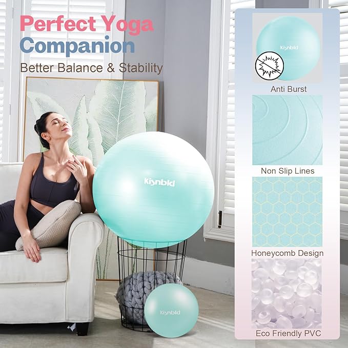 Exercise Ball, Extra Thick Yoga Ball for Workout Pregnancy Stability, 4 Sizes Anti-Burst Balance Ball with Foot Pump - Heavy Duty Fitness Ball Chair for Office, Home & Gym