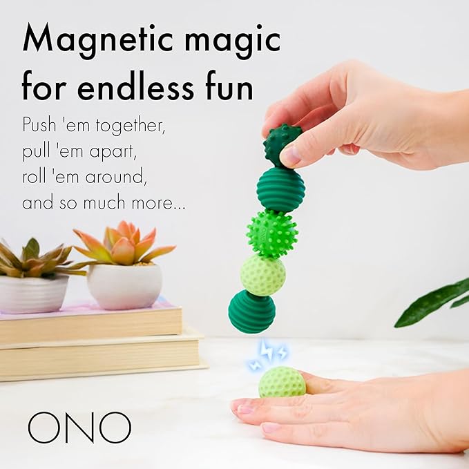 ONO Signets – Silicone Magnetic Balls with Textured Dimples, Bumps, and Waves | Fun to Play with Fidget Toy for Adults | Help Relieve Stress, Anxiety, Tension (Onyx, Set of 4)
