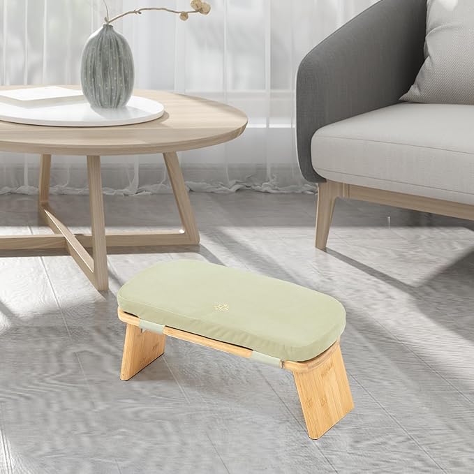 Meditation Bench, Bamboo Meditation Stool, Folding Kneeling Meditation Bench, Seiza Prayer Bench, Prayer Bench with Meditation Cushion, Kneeling Stool (Beige)