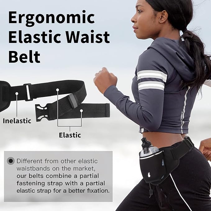 PYFK Running Belt with Water Bottles, Hydration Belt for Men and Women, Water Bottle Holder Running Pouch Water Belt, Fanny Pack Fits 7 inches Phones, Waist pack for Runner Jogging