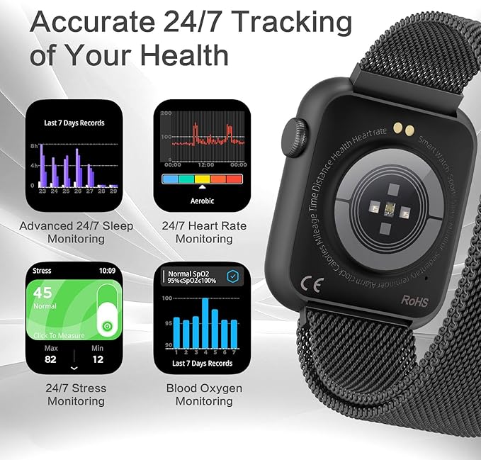 Smart Watches for Men Blood Pressure, DA GPT AI Waterproof Smartwatch, 1.9" AMOLED Display, 24/7 Heart Rate, Blood Oxygen, Stress Sleep Monitor, 123 Sports Fitness Tracker, Compatible Android and iOS