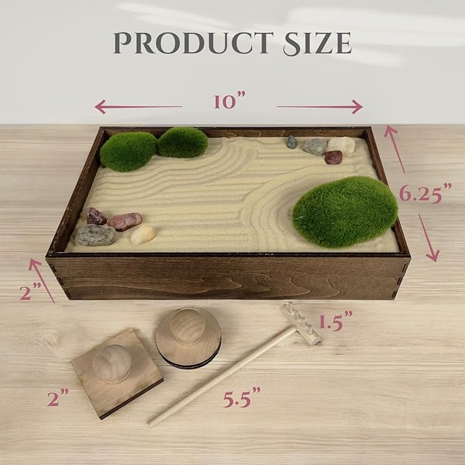 Wooden Stackable Zen Garden | Desert Luxe Sand with Rake & Accessories | Minimalist Decor Gift for Relaxation