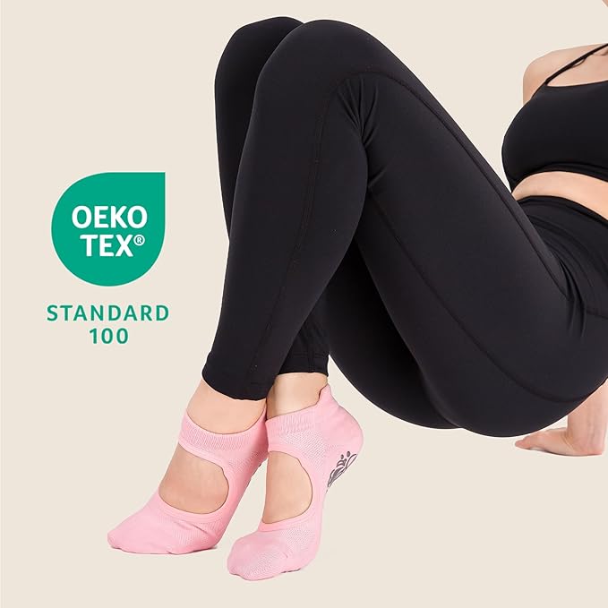 CoolMate Pilates Socks with Grips for Women, Yoga Socks, Crew Non Slip Women for Workout, Barre, Pilates Gifts