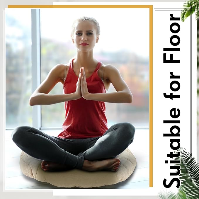 Jerify Floor Pillow Cushions 22 x 22 Inch Round Square Large Meditation Floor Pillow for Classroom Adult Meditation Picnic Party Cushion for Seating Gift Christmas(Round,Beige,2 Pcs)