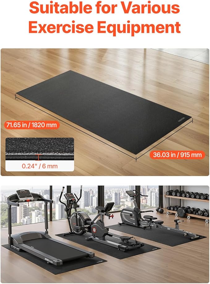 VEVOR Treadmill Mat for Carpet Floor, Exercise Equipment Mat for Treadmills, Stationary & Recumbent Bikes, High Density PVC Floor Protector Gym Mats, Waterproof and Non-Slip for Home Gym