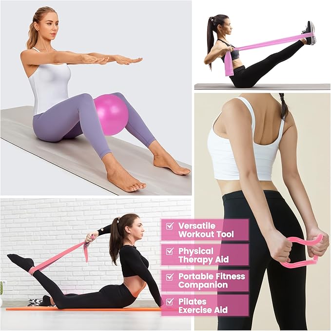 Home Pilates Essentials Kit for Women,Pilates Equipment Set with 9 Inch Yoga Ball,Figure 8 Resistance Band,Pilates Bands & Accessories,Pilates Ring and Ball Set for Beginners Home Workouts