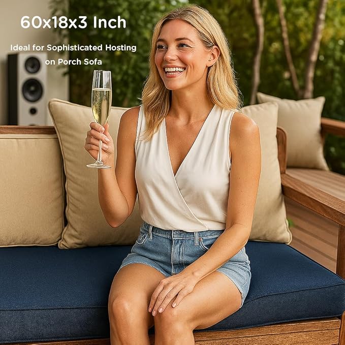 Codi Outdoor Bench Cushion 60 inch, Double Waterproof Patio Furniture Cushions Replacement for Swing, Porch, Couch, 60x18x3'', Navy