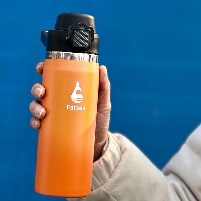 Farsea Insulated Water Bottle, Leak Proof Locking Lid with Soft Silicone Spout, Stainless Steel,Leak Proof, Double Walled Vacuum Insulated, BPA-Free, 24 Hr Cold, Wide Mouth, Sports & Travel Bottle