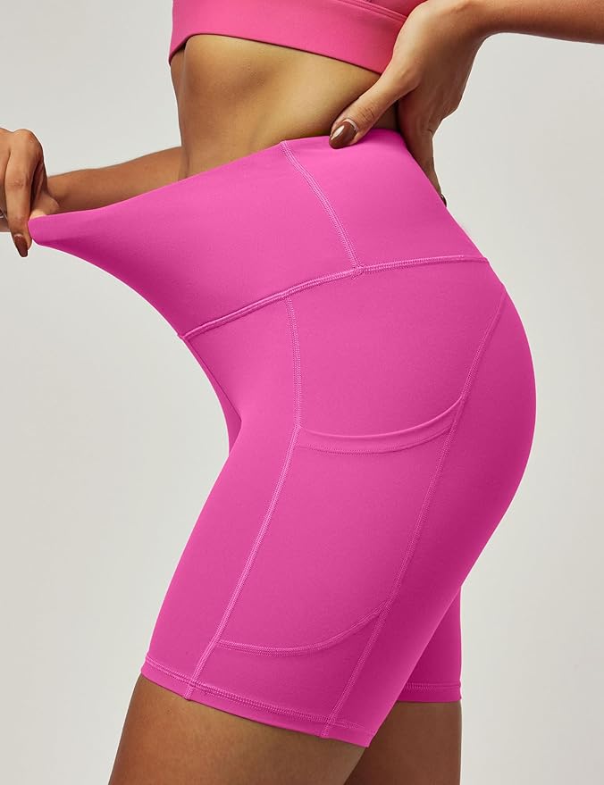 IUGA Biker Shorts Women 6" Tummy Control Workout Shorts Women with Pockets High Waisted Yoga Running Gym Spandex Compression