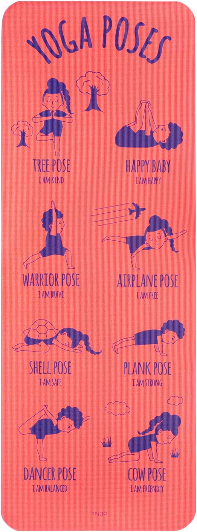 Myga Silk Print Kids Yoga Mat,Non-Slip Yoga Mat for Childrens Exercise, Fitness, Yoga and Mindfulness Lightweight, Easy Clean Play Mat for Girls and Boys