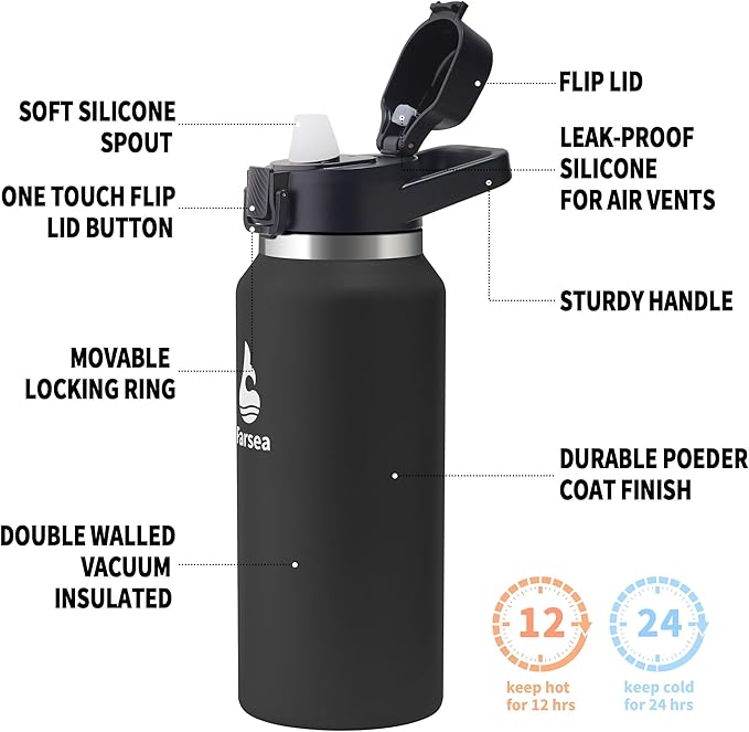Farsea Insulated Water Bottle, Leak Proof Locking Lid with Soft Silicone Spout, Stainless Steel,Leak Proof, Double Walled Vacuum Insulated, BPA-Free, 24 Hr Cold, Wide Mouth, Sports & Travel Bottle