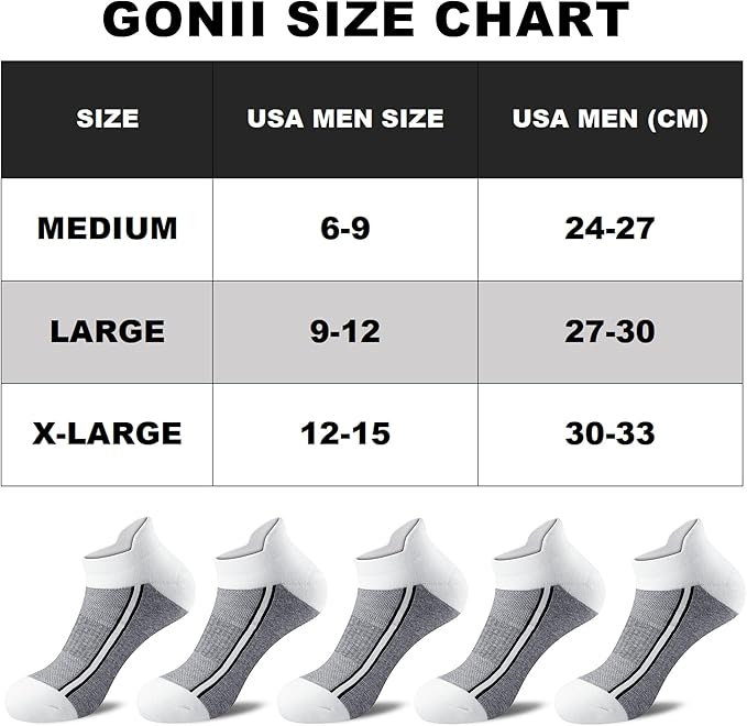 Gonii Men's Running Athletic Ankle Socks - Thick Cushioned Low Cut Socks (5 Pairs)
