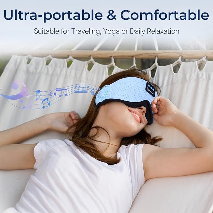 3D Sleep Mask with Bluetooth Headphones, Breathable Cotton Sleeping Headphones for Side Sleepers, Wireless Music Eye Mask with Timer, Gifts for Men Women, Blue