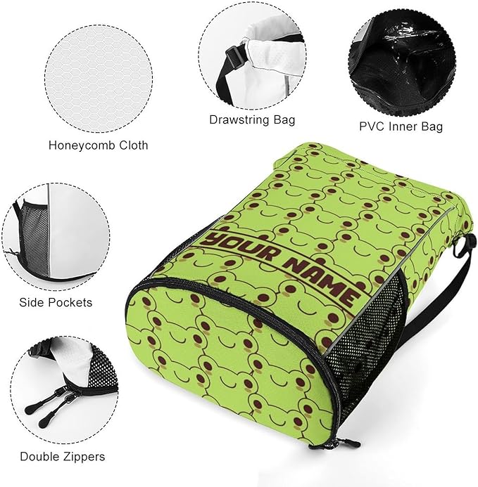 Custom Frog Drawstring Backpack - Cute Cinch Sack, String Backpacks with Pocket for Kids Women Men Boys Girls for Gym Outdoor Sports Travel Athletic Drawstring Bag - Lightweight/Foldable
