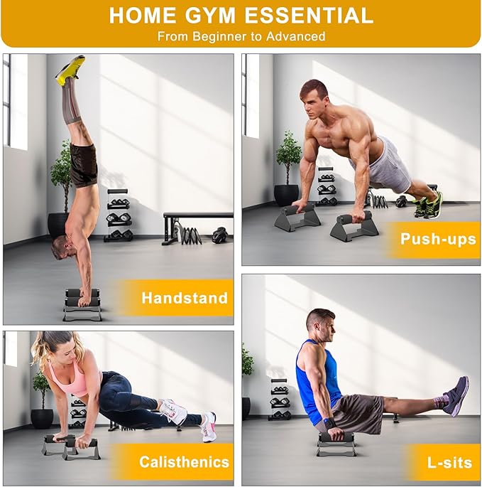 Kipika Push Up Bars, Pushup Stands, Ergonomic Wooden Handles, Anti-slip Rubber Base Pads, Parallettes Bars for Strength Training Equipment & Calisthenics, Perfect for Floor Workout Exercise