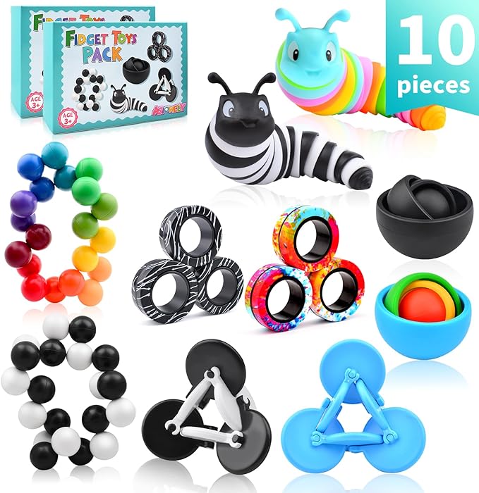 Fidget Toys Adults Pack, Fidget Spinner for Kids, Easter Basket Stuffers for Teens, 10PC Sensory Toys Set for Autism, Desk Toy Stress Relief Gift for ADHD