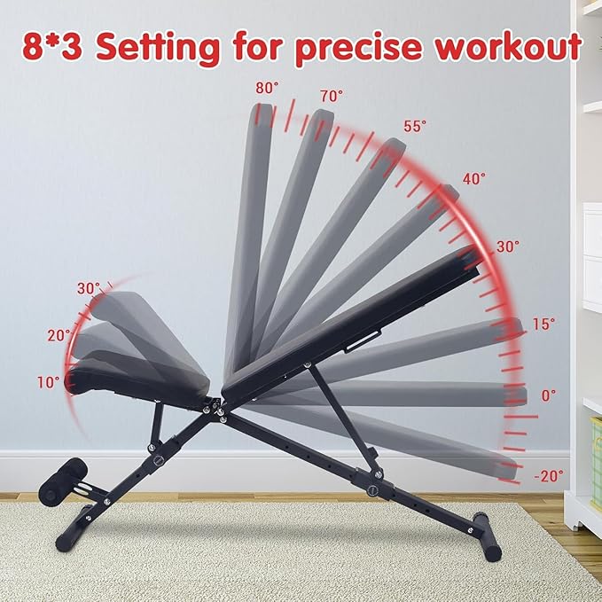 Adjustable Weight Bench 800Lbs Capacity - 4X Stability Vs Standard Benches, FID Incline Decline Bench for Full Body Training, Home Gym & Lifting