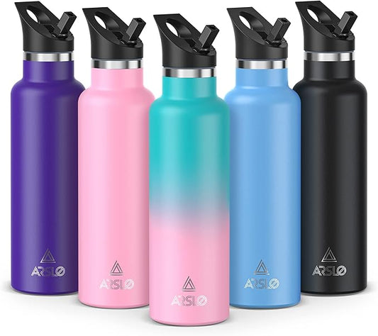 Stainless Steel Double Wall Water Bottles, Vacuum Insulated Bottle With Straw Lid, Insulated Water Bottle Keeps Water Cold for 24 Hours, Hot for 12 Hours, Hiking, Sports