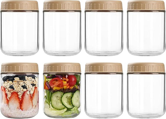 Overnight Oats Containers with Lids, 16oz Glass Jars with Lids 8 pcs, Taffy, Wide Mouth Mason jars for Salad, Yogurt, Snacks, Meal Prep