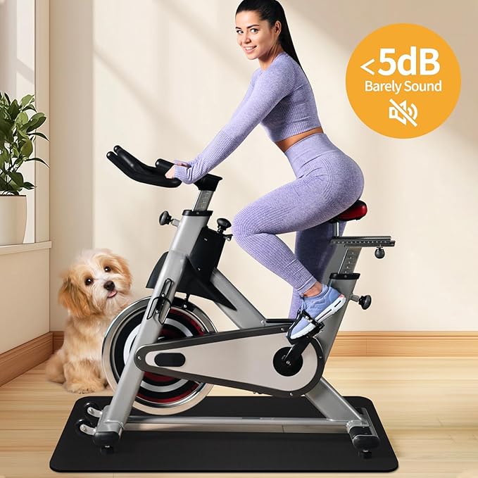 Fitness Equipment Mat for Hardwood Floors - 100% Recycled Rubber for Home Gym Flooring, Durable Workout Fitness Mats, Walking Pad Exercise Bike Equipment, Non-Slip 0.16" Thick, Black