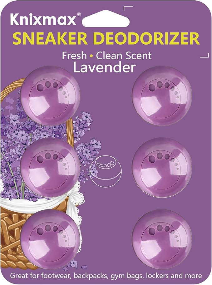 Knixmax Shoe Deodorizer Balls, Boot Deodorizing Shoe Odor Eater Ball Sneaker Deodorants, Gym Bags Lockers Car Air Fresheners, 6 Packs Lavender Purple