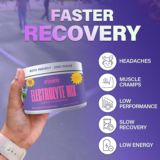 Dr. Price’s Electrolyte Mix | Sugar-Free Hydration Powder with 72+ Trace Minerals | No Sugar, Fast-Dissolving Electrolytes Powder Packets | Blueberry-Pomegranate, 90 Servings