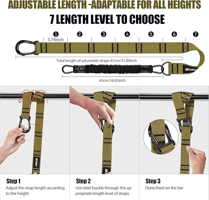 Pull Up Assistance Bands 260lbs, Heavy Pull Up Bands Resistance Bands for Pull Ups Working Out with Feet Rest, Pull Up Bar Bands Assistance Bands Strength Training Workout Equipment, Height Adjustable