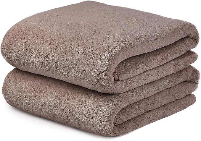 JML Microfiber Bath Towels, Oversized, Ultra Soft, Super Absorbent and Fast Drying, No Fading Large Bathroom Towel Set for Sport, Travel, Fitness (Coral Fleece - Chocolate, 30 in x 60 in)