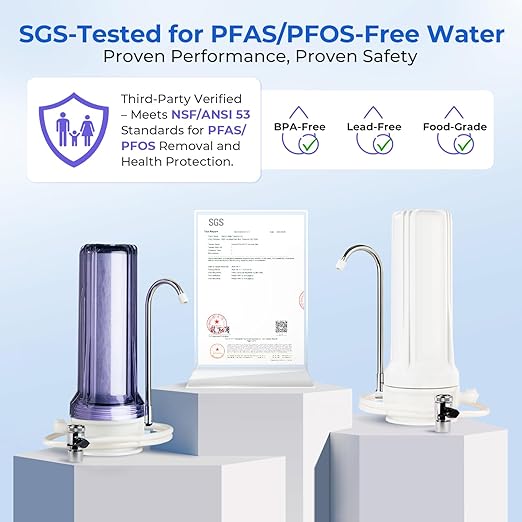 iSpring CKC1C-PF 2.5" x 10" Countertop Water Filter, SGS Tested Filter, Reduces PFAS, Chlorine, Odors - Easy Installation, Fits Most Faucets, Up to 12 Months, Clear (1 Filter Included)