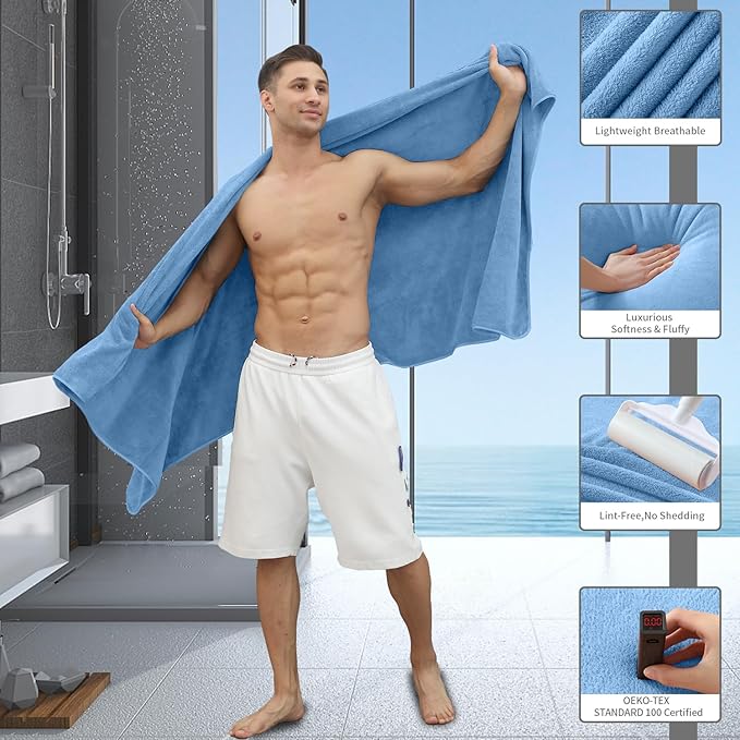 Extra Large Bath Sheet 4 Piece (35"x70")-Ultra Soft Oversized Bath Towel,Bath Sheet Towel for Bathroom Hotel,Plush Highly Absorbent Quick Dry Shower Towel Set for Adults,Bathroom Towel Set Blue