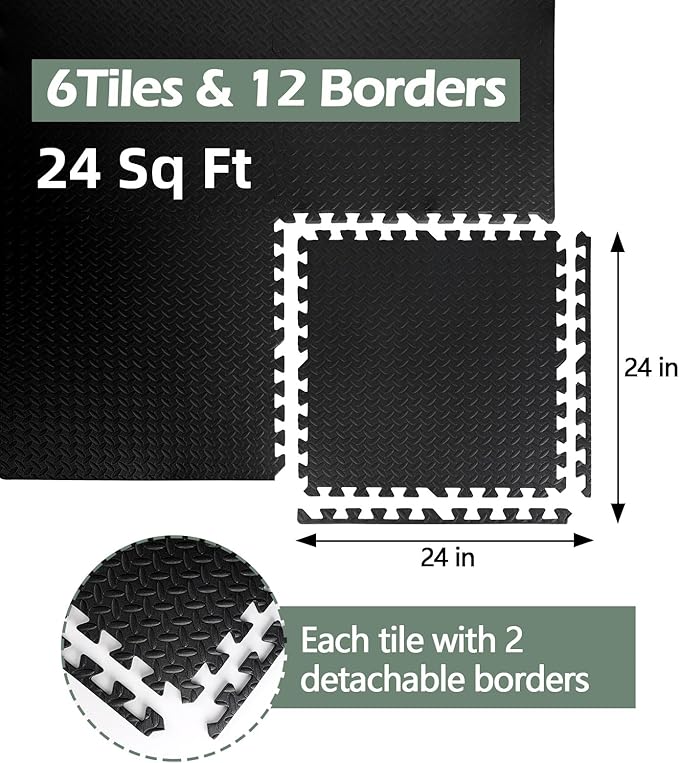 0.5in Thick Interlocking Exercise Mats,24 x 24in High-Density EVA Interlocking Foam Floor Tiles – Puzzle Gym Mat for Home Gym, Workout Equipment, Weightlifting, Kids Play Area