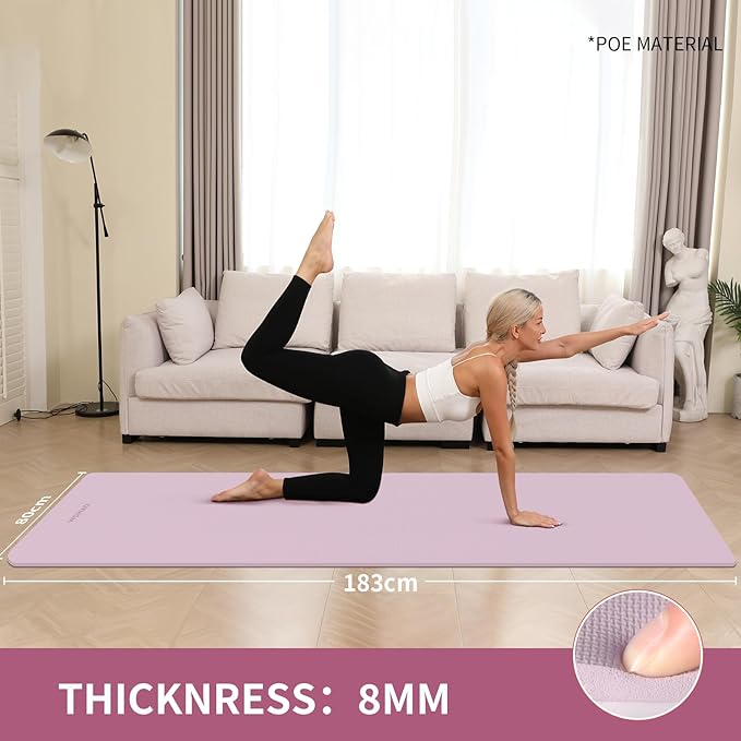 Extra Wide & Thick 8mm Yoga Mat, 72"x31.5" Large Non Slip Exercise Mat, Premium POE Material for Superior Cushioning & Stability, with Strap for Home Gym, Pilates
