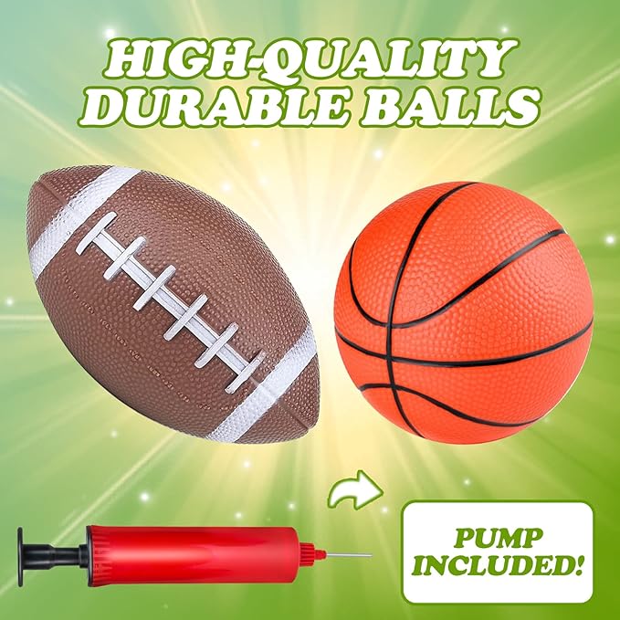 Hymaz 4PCS Sports Balls for Kids Toddlers, Playground Balls with Pump Includes Rugby Football Soccer Basketball Tennis Ball, Throwing Kickballs Toys Stocking Stuffers Birthday Gift for Boys Girls