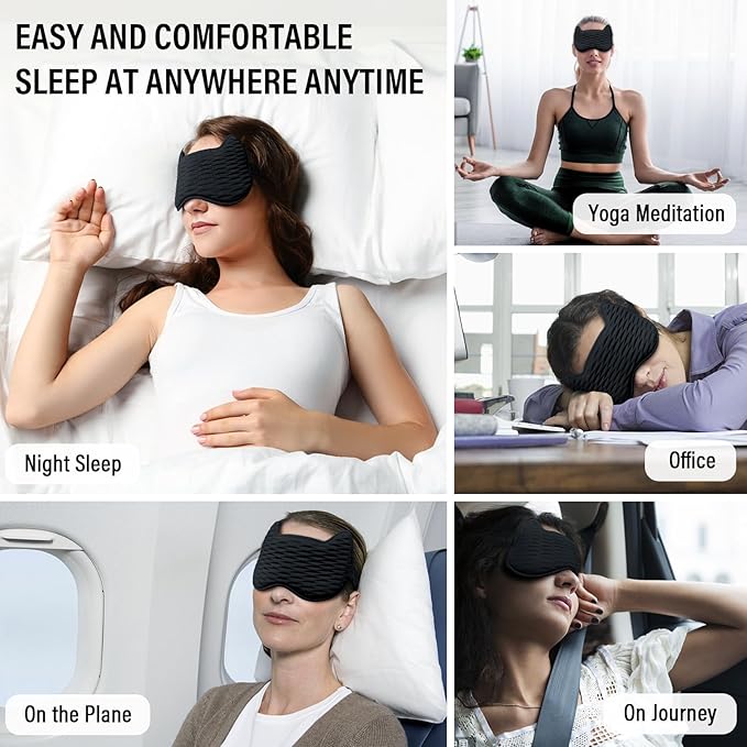 Sleep Eye Mask for Women Men, 100% Blackout 3D Contoured Cup Sleeping Mask with Adjustable Strap, Soft Breathable Memory Foam Blindfold, No Eye Pressure Eye Cover Eyeshade for Night Sleep(Black)