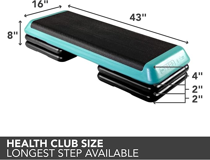 The Step (Made in USA) Original Aerobic Platform – Health Club Size – With Four Original Risers (Teal Platform with Black Risers), One Size
