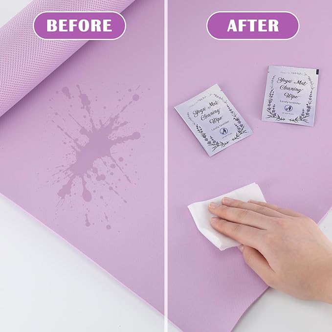 100 Pcs Yoga Mat Wipes, Lavender, Individually Wrapped Wipes, No Slippery Residue, Deep-cleansing for Mat, Fitness Gear & Gym Equipment Cleaner, 7inch*5.5inch