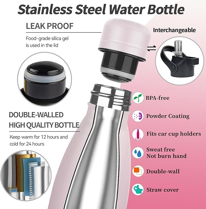 Insulated Water Bottle,12oz Stainless Steel Water Bottles with straw lid,Metal Sports Water Bottles for Boys,Girls,Double Wall Vacuum BPA-Free Flask for School, Sports & Travel (Sunset & Sea)