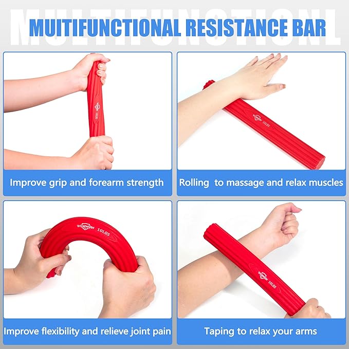 Flex Therapy Bar and Grip Strength Trainers Set, Physical Therapy & Resistance Bar for Golfers Elbow,Tendinitis,Wrist,Forearms Pain, Improve Grip Strength and Relieve Pain