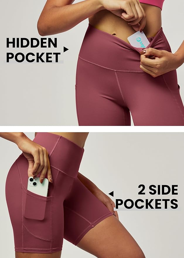 IUGA Biker Shorts Women 6" Tummy Control Workout Shorts Women with Pockets High Waisted Yoga Running Gym Spandex Compression