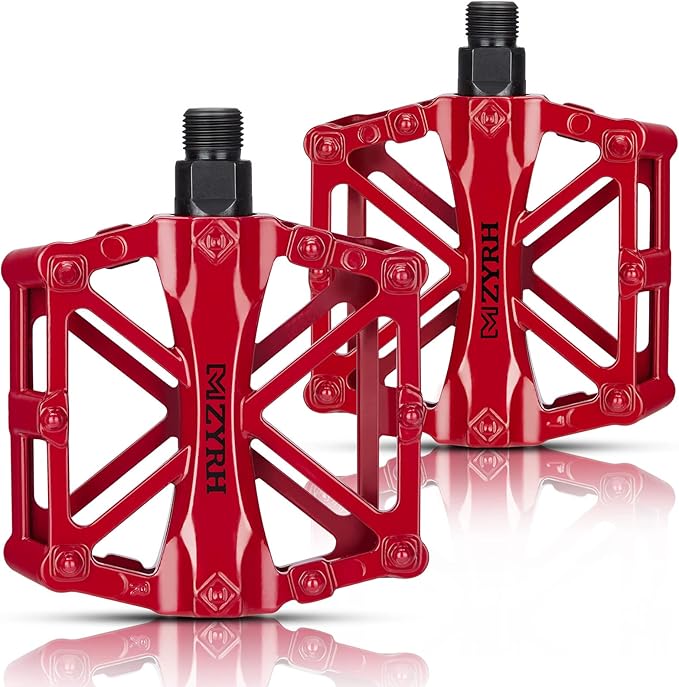 KEMIMOTO Mountain Bike Pedals MTB Bicycle Flat Pedals, 9/16'' CNC Aluminum Durable Sealed Bearings for Most Bikes BMX MTB Enduro Downhill Trail (Two Pack) (Red)