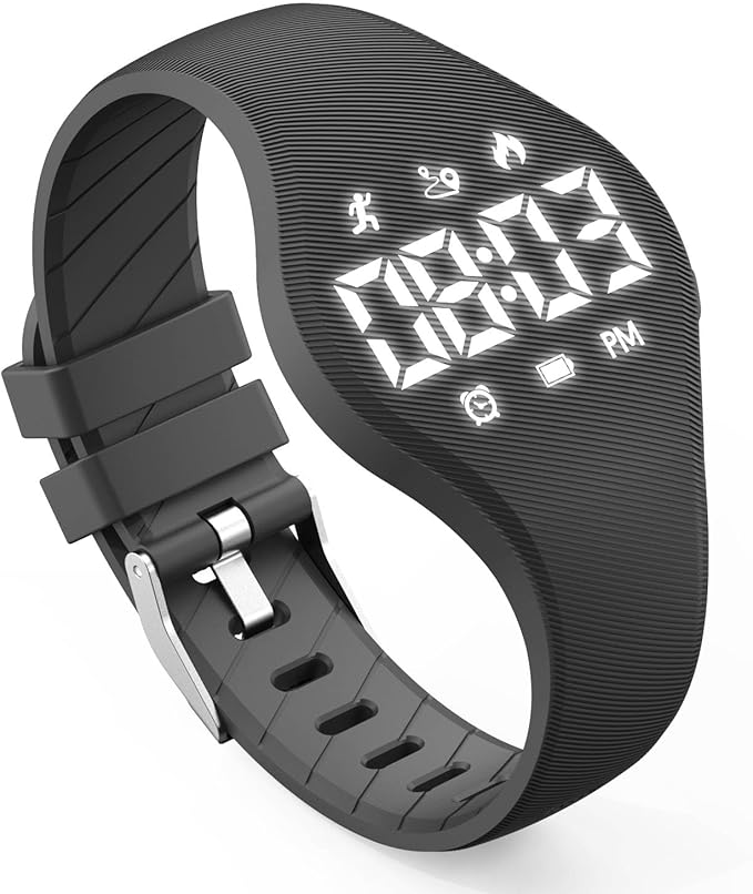 Kids Led Fitness Tracker Watch for Boys Girls, No App, Digital Sport Wristwatch, Waterproof, with Pedometer Alarm Clock, for Teens Children Students Ages 5-16 (Black)