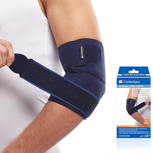 Comforband Adjustable Elbow Brace – Targeted Support for Tennis Elbow, Golfer's Elbow, Tendonitis, Arthritis, Bursitis, Sprains, and Strains – One-Size-Fits-Most Compression Sleeve for Pain Relief and Injury Recovery