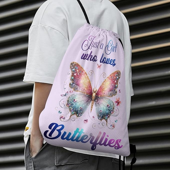 Butterfly Drawstring Backpack - Cute Cinch Sack, String Backpacks for Kids Boys Girls Women Men for Gym Outdoor Sports Travel Athletic Drawstring Bag - Lightweight/Foldable