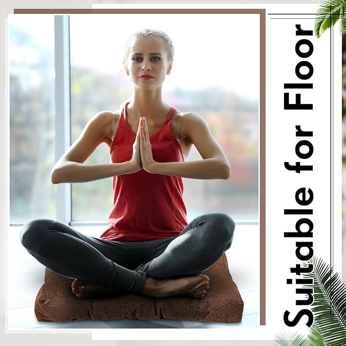 Jerify Floor Pillow Cushions 22 x 22 Inch Round Square Large Meditation Floor Pillow for Classroom Adult Meditation Picnic Party Cushion for Seating Gift Christmas(Square,Brown,4 Pcs)