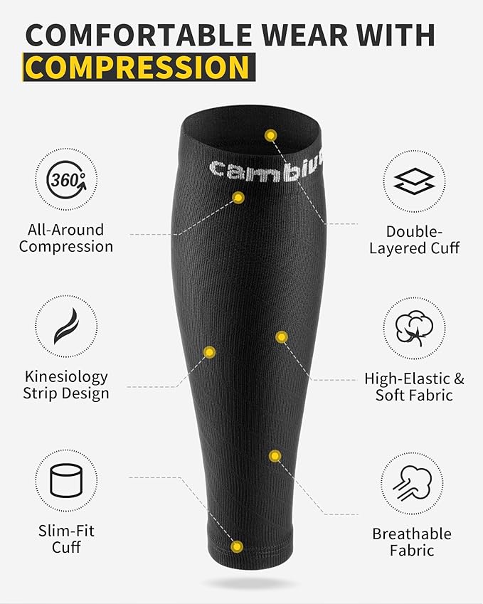 CAMBIVO 3 Pairs Calf Compression Sleeves for Men & Women – Footless Compression Socks for Shin Splints, Pain Relief, Varicose Veins – Leg Support for Running, Travel, Fitness, Nursing