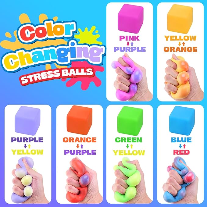 24PCS Color-Changing Stress Cube - Soft, Squeezeable Stress Relief Balls for Relaxation, Ages, Ideal for Parties, Home, Classroom, and Office Use, Slow-Rebound Design, Portable
