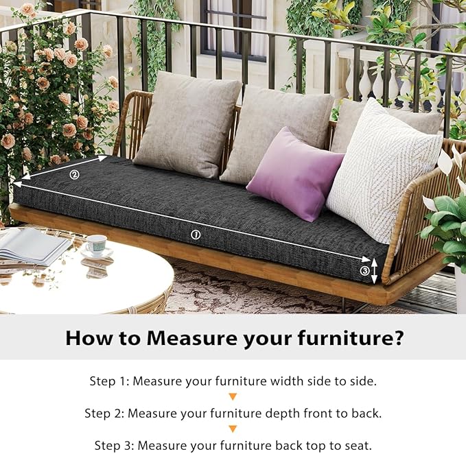 Sundale Outdoor Olefin Bench Cushion， Water-Resistant Patio Couch Cushion, Loveseat Sofa Pad with Straps Medium Gray, 42 x 18 x 4 Inches