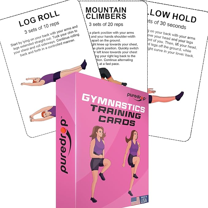 Gymnastics Training Equipment Aid Cards: Great Training Drills for Solo Practice. Exercises and Workouts for at Home. Fun Activity for Kids, Youth Junior and Beginners Gymnasts Dance