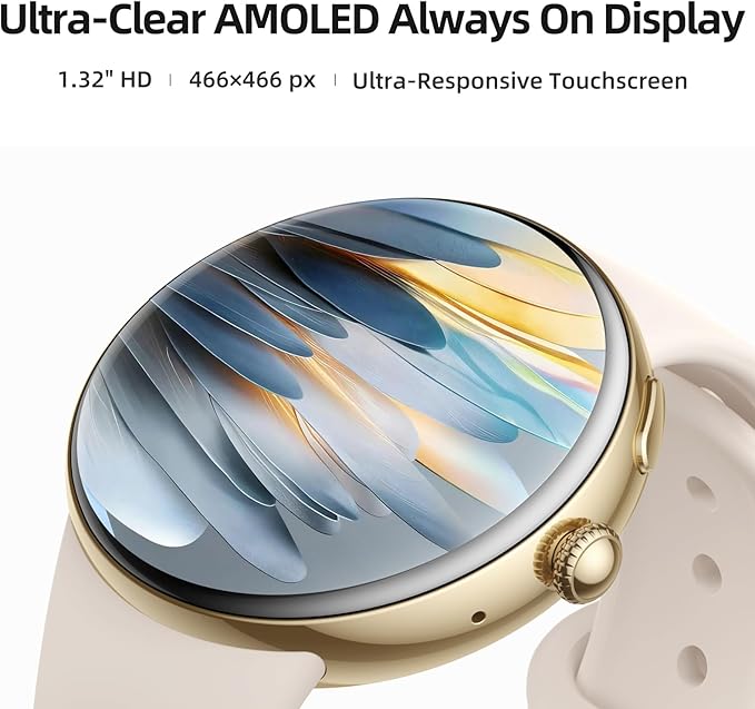 Parsonver AMOLED Smart Watch for Women Men, Always-On Display Fitness Tracker, Answer/Make Calls, 2 Quick-Release Bands, Heart Rate, Sleep Monitor, 120+ Sports Modes for Android iPhone, Champagne Gold