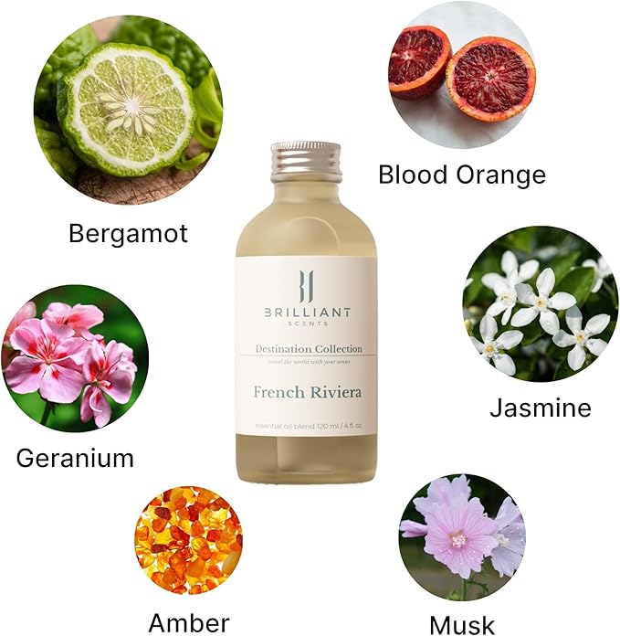 French Riviera Fragrance Oil 500ml - Premium Diffuser Oil for Home, Office, Hotels - Long Lasting, Plant-Based, Meets IFRA Standards, USA-Made - Blood Orange, Jasmine, Tonka Bean
